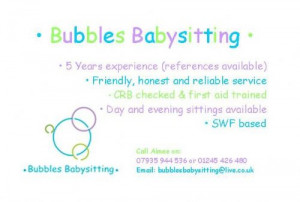 Bubbles Babysitting Business Card