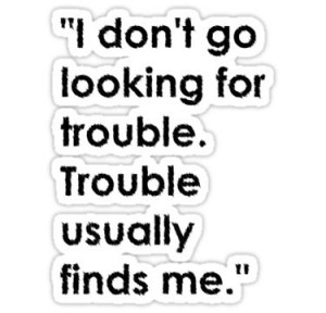 don't go looking for trouble. Trouble usually finds me.