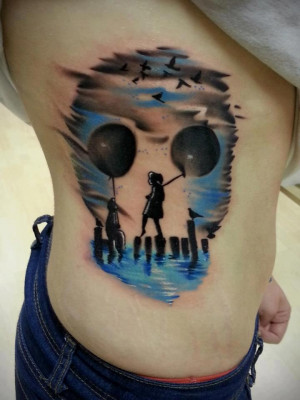 See more Awesome creative skull tattoo on side body