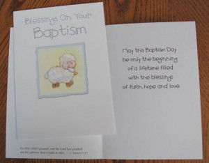 ... baptism card in blue and yellow with a wee lamb on the front this card