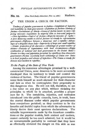 Paul Leicester Ford's summary preceding Federalist No. 10, from his ...