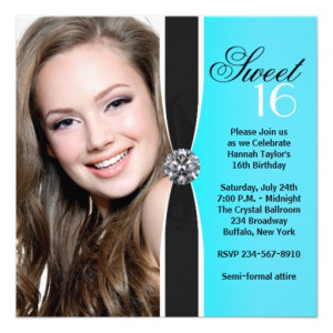 Teal Black White Photo Sweet 16 Birthday Party Personalized Invite ...
