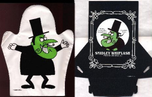 SNIDELY WHIPLASH (Jay Ward) thinvinyl hand puppet & cardboard stand-up