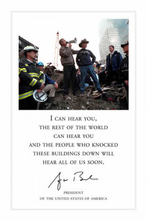 Bush speaking on megaphone in Manhattan, after the September 11 ...