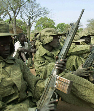 Child soldiers of the rebel Sudan People's Liberation Army wait for ...