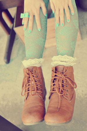 boots, cute, edgy, fashion, girl, lace, mint, nails, ruffle, style ...