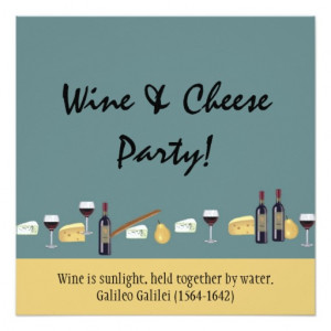 Fun Wine and Cheese Party-with Quote 5.25x5.25 Square Paper Invitation ...