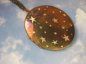 Engraved Starry Night Quote locket with Romantic quote on brass chain ...