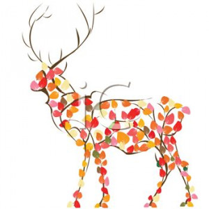 Buck Deer Made of Fall Leaves - Royalty Free Clipart Picture