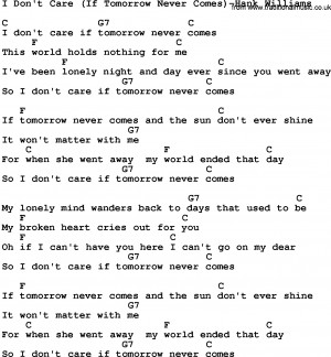 music song: I Don't Care(If Tomorrow Never Comes)-Hank Williams ...