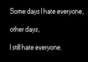 Some days I hate Everyone,other days.I Still hate Everyone