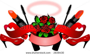 Red Roses, High Heels, Lipstick, Mascara, Scroll And Nimbus - Woman