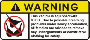 VTEC Warning Sticker decal Air Bag airbag funny Honda
