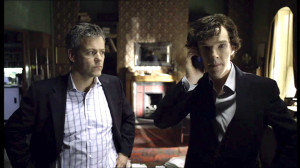 Rupert Graves as Greg Lestrade is looking skeptically at an ...