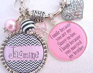 keychain sister in law gift pink black chevron keychain sister in law