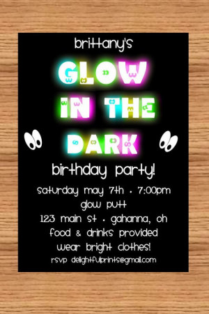 listing 73305375 glow in the dark birthday invitation diy ref amp sref