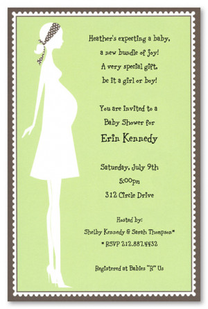 Silhouette Expecting Mom Green Baby Shower Invitations