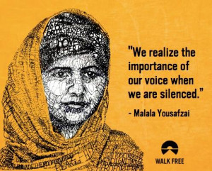 Malala Yousafzai quote on the importance of voice when silenced