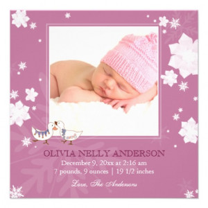 Christmas Winter Baby Girl Pink Birth Announcement from Zazzle.com