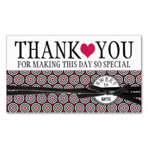 Cute Pink Heart and Pattern Sweet 16 Thank You Business Card