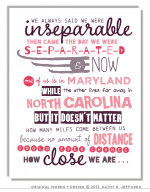 ... Distance Best Friend Going Away Gift. Sisters Quote. Birthday Present