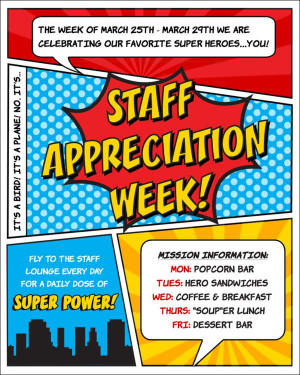 Teacher appreciation week superhero party with printables via Kara's ...