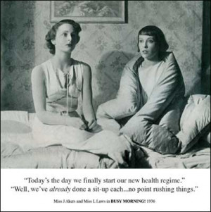 Funny procrastinating Drama Queen duvet day card with two lazy 1930's ...