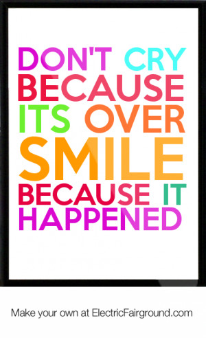 Don't cry because its over smile because it happened Framed Quote