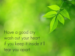 Have a good cry, wash out your heart, if you keep it inside it'll tear ...