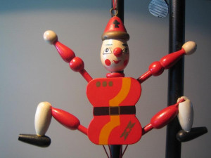 VINTAGE WOODEN PULL STRING PUPPET TOY RED CHRISTMAS ORNAMENT BY ...