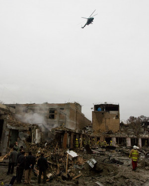 Site of the militants' attack on Indian guest houses in Kabul February ...