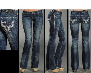 Rock & Roll Cowgirl Juniors Low Rise Jeans with Rhinestone Embroidery