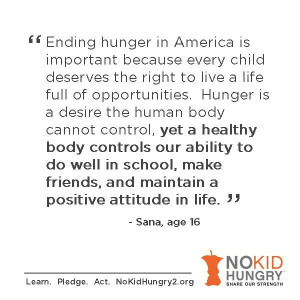 great quote from the Go Orange for No Kid Hungry essay contest ...
