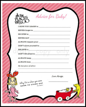 Baby Shower- Baby Advice -Dr. Seuss Quote/Theme- Oh, The Places you ...