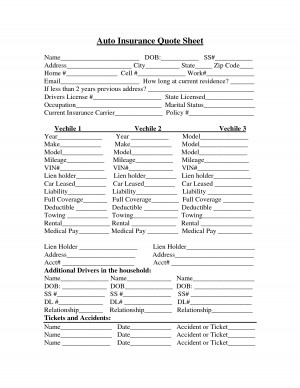 Auto Insurance Quote Sheet - DOC by ee92mV7