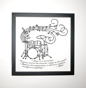 DRUMS Music Notes & Plato’s Quote Black Silhouette Paper Cut ...