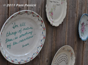 ... plates display inspirational garden quotes that Rebecca has inscribed