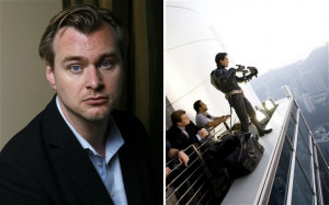 Christopher Nolan in 2008, and with Christian Bale on the set of The ...