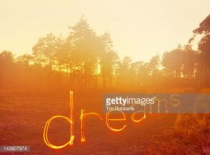 High-Res Stock Photography: dreams written in light on misty heath