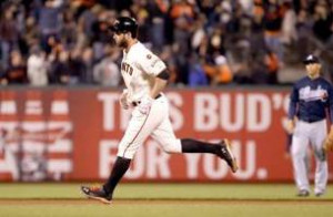 Belt homers, doubles in Giants' shutout win over Braves