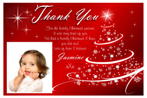 10 Personalised Red Glitz Tree Christmas Thank You PHOTO Cards