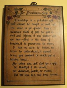 Vintage Friendship Poem Quotes Wooden Wall Decorative Art Signed ...