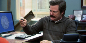 Ron Swanson disgustingly asks for help from a co-worker