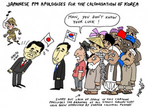 political cartoon about Japan’s most recent apology to Korea :