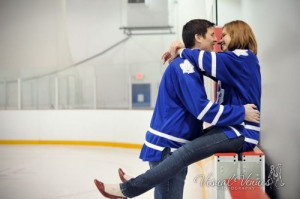 Ice hockey wedding engagement picture