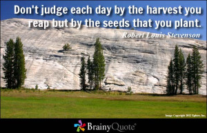 ... you reap but by the seeds that you plant. - Robert Louis Stevenson