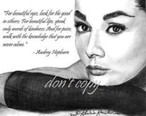 11x14 Audrey Hepburn Drawing - Cust omize- Add Your Favorite Quote of ...
