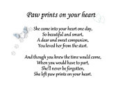 Pet loss sympathy card Paw prints on your heart for dog ,cat