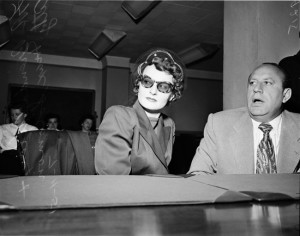 Brenda Allen with attorney Max Solomon at a bail hearing in 1951
