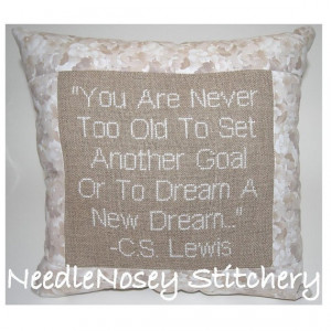 Cross Stitch Pillow Inspirational Quote, C.S. Lewis Quote, Brown and ...